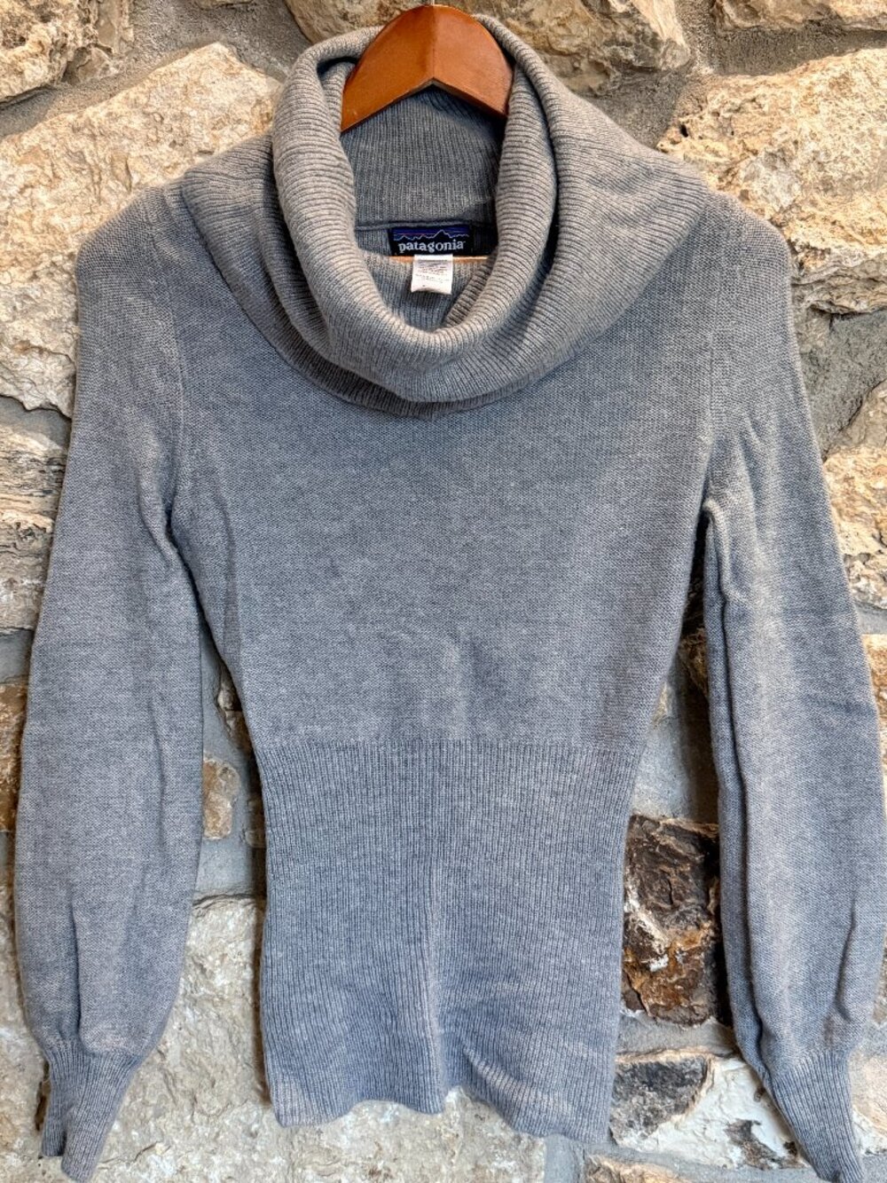 Women's Grey Lambswool Patagonia Cowl Neck Sweater XS